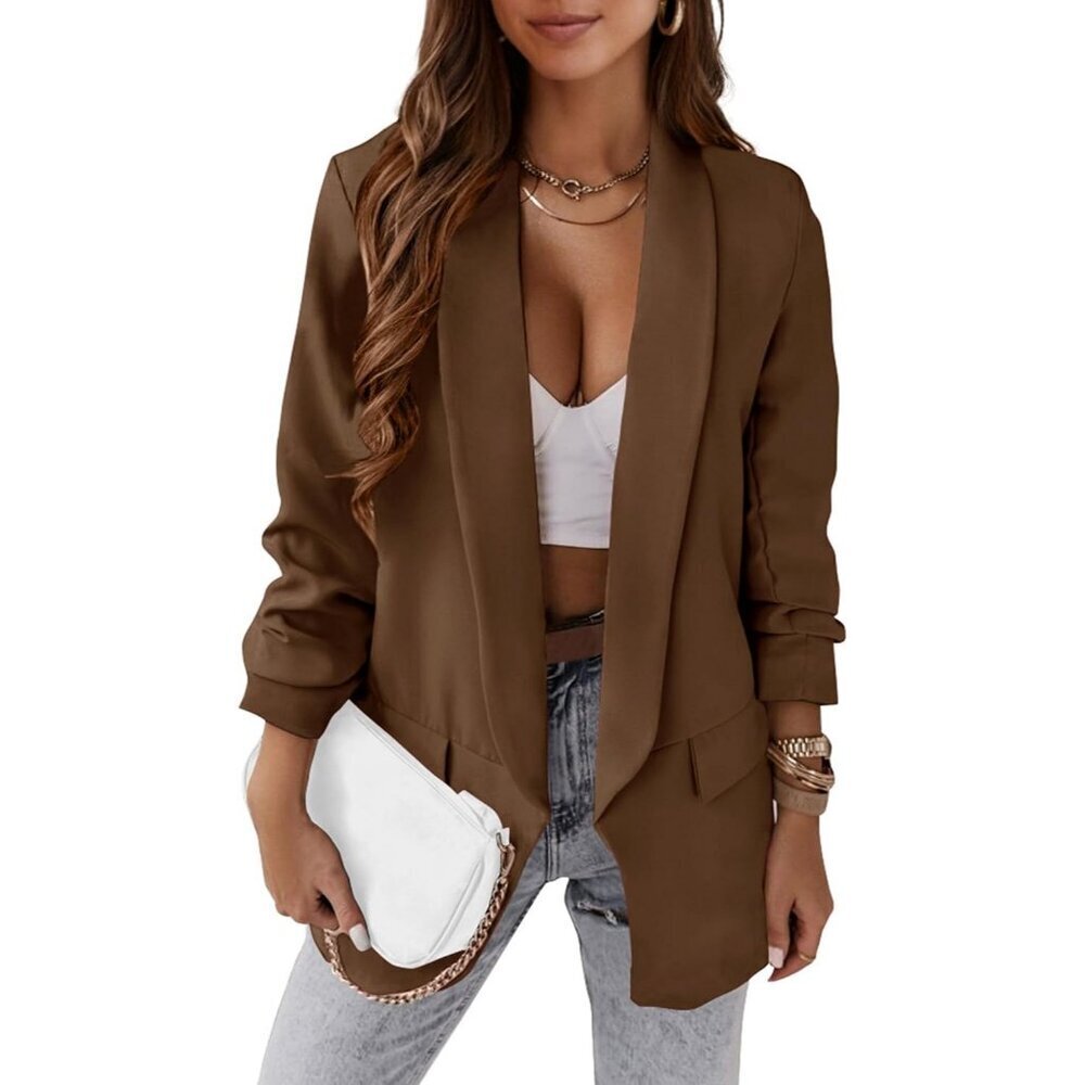 Women's Coffee Casual Blazer Spring Fall Fashion Long Sleeve Open Front Work